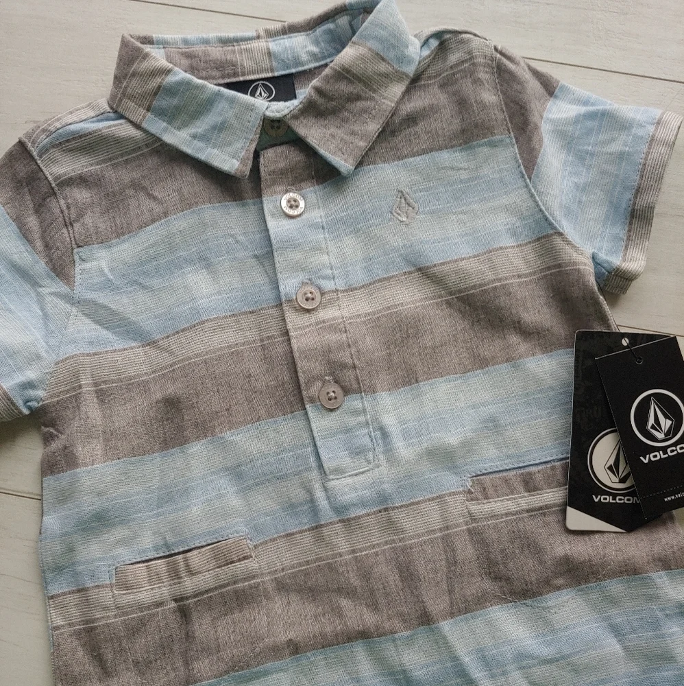 Volcom Blue and Gray Striped baby romper - Picture 2 of 9